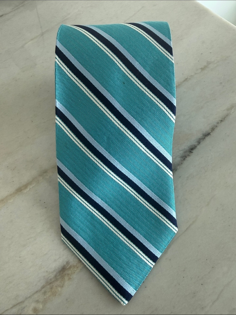 Brooks Brothers Teal Striped Silk Tie with Navy and White Accents